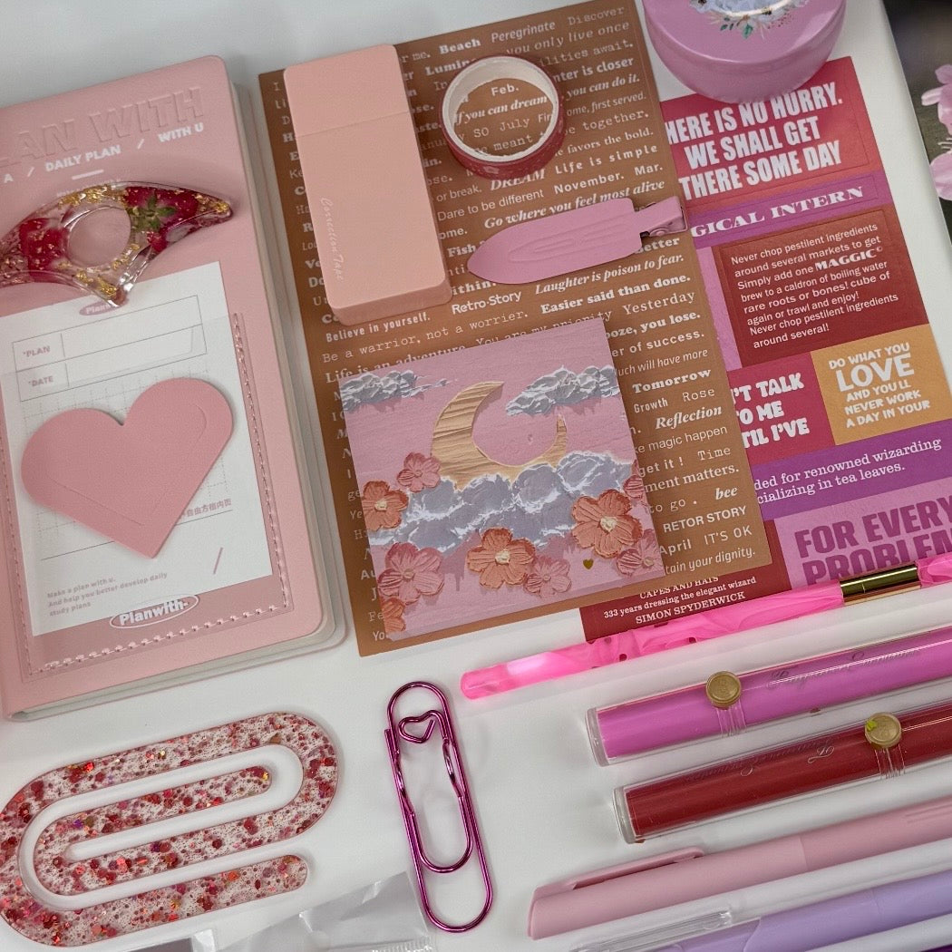 💕 Blush Pink Aesthetic Stationery Gift Set – Cute Planner & Desk Accessories Bundle