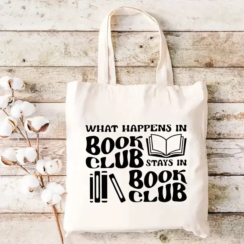 What Happens in Book Club Tote Bag – Funny Book Lover Canvas Bag
